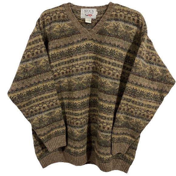 Vintage Avoca Collection Pure New Wool Irish Knit Sweater Brown XL Ireland - Picture 1 of 6